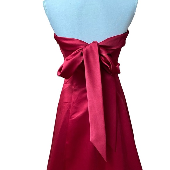 Michaelangelo Red Strapless Satin Gown Bow Back Formal Evening Dress Sz 2 - Picture 10 of 12